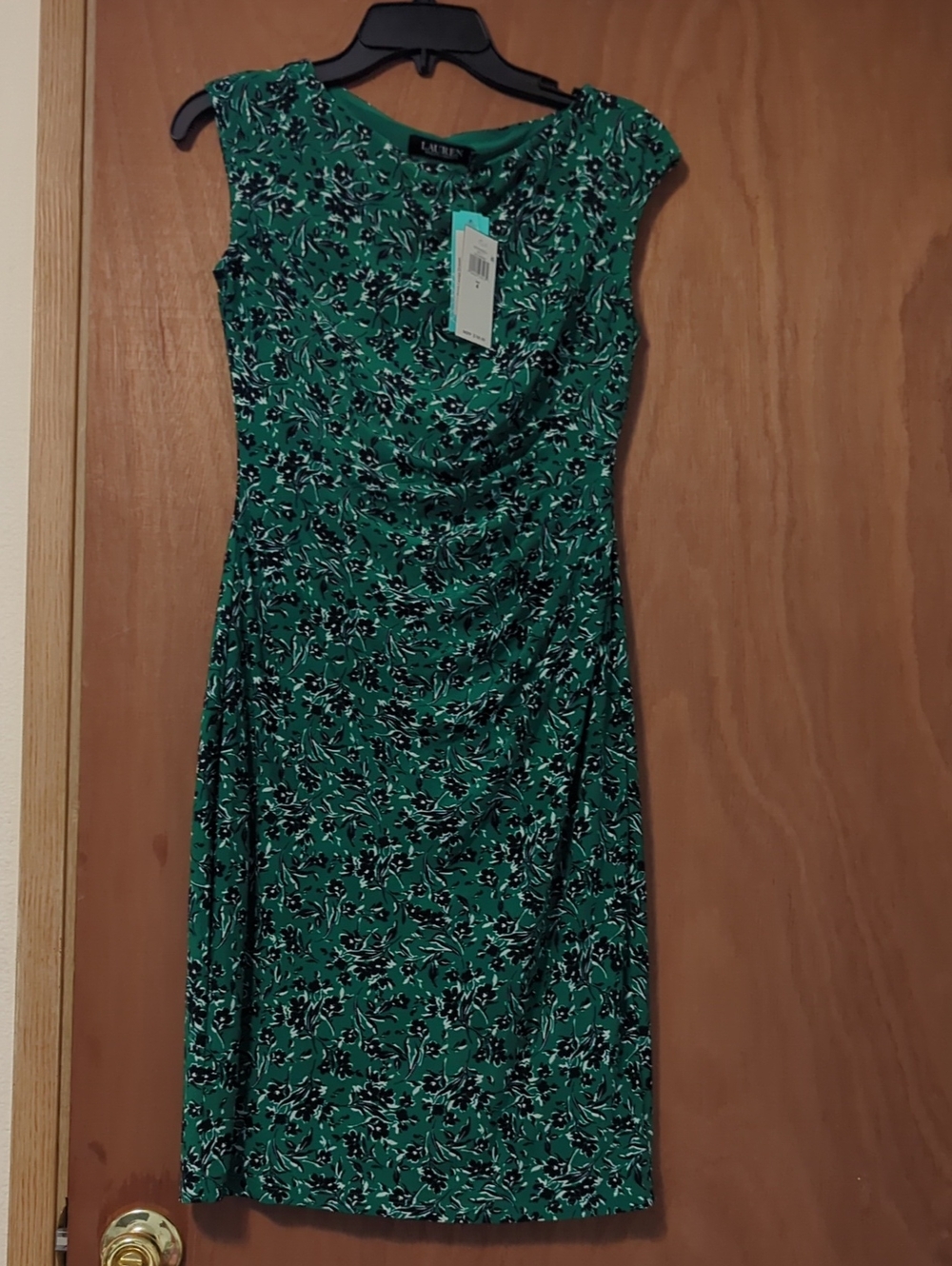 Lauren Ralph Lauren Green Floral Ruched Midi Dress